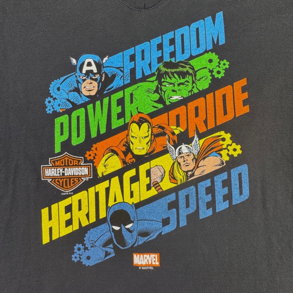 Harley Davidson Marvel T-Shirt Women's XL Collaboration Salina Kansas Motorcycle